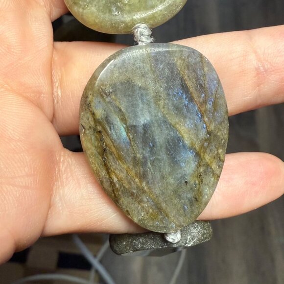 Chunky Labradorite Statement Necklace Polished Iridescent Stone Jewelry Boho 925 - Picture 9 of 16